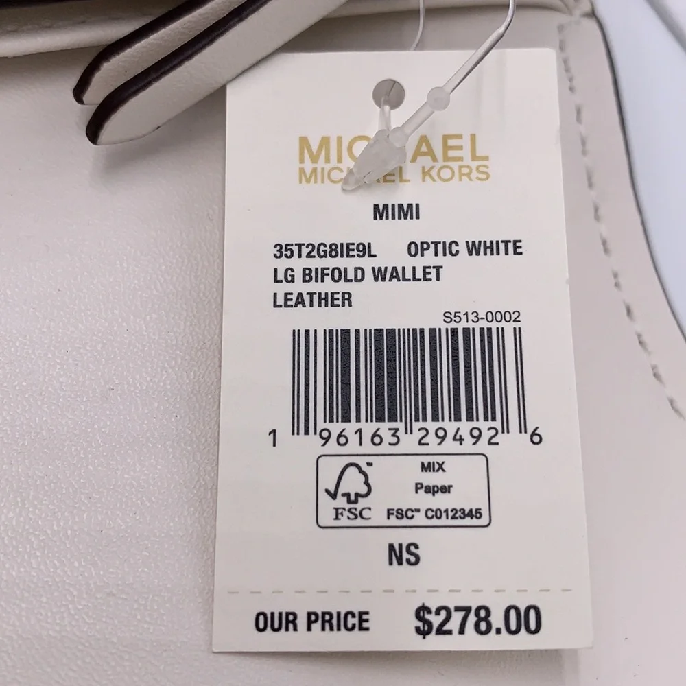 Brand New with Tag Michael Kors Large Mimi Bifold Wallet Color: Optic Wh…